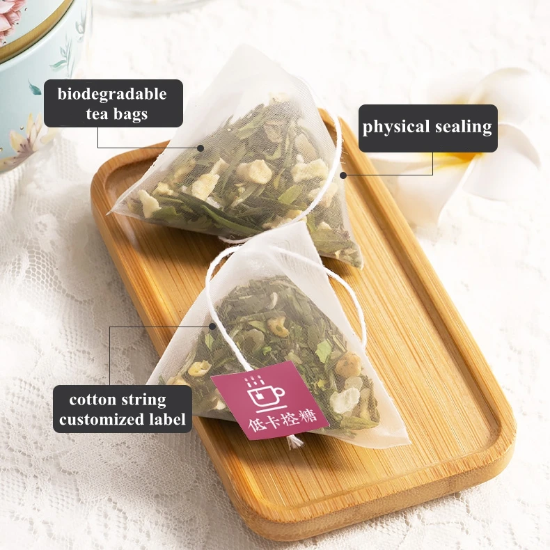OEM private label Biodegradable Pyramid Triangle tea bags With Strings, Fruit and Herbal Tea