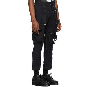 OEM Streetwear Men Strap Buckle Pockets Slim-Fit Tapered Cargo Pants