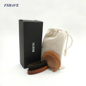 Organic Bamboo Mini Beard Comb and Wooden Brush Care Kit For Men Set
