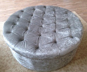 Osar Tufted Silver Velvet Upholstered Round Storage Ottoman Stool