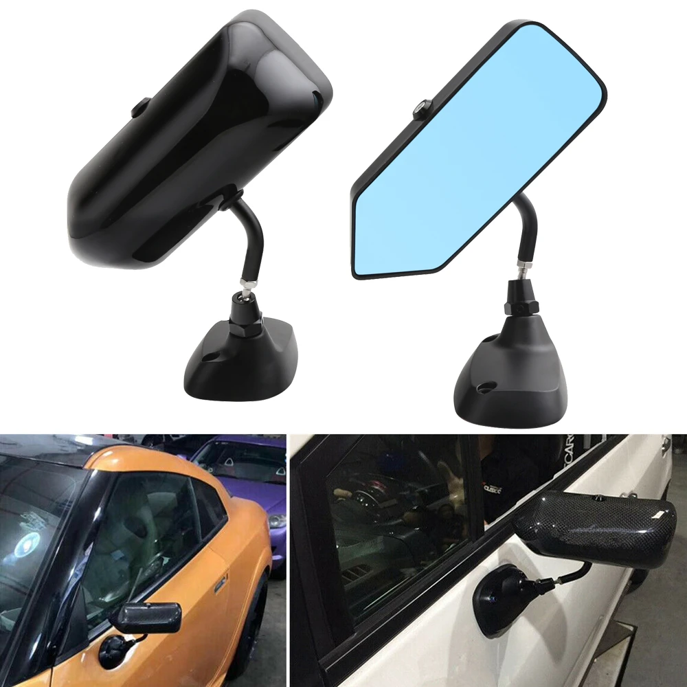 Pair Universal F1 Style Glossy Black Car Blue Mirror Side Rearview Mirror