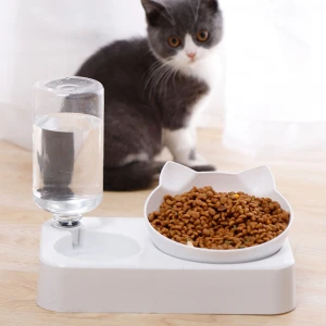 Pet Automatic Feeder Dog Cat Food Bowl with Water Dispenser Double Bowl Drinking Raised Stand Dish Bowls with Pet Supplies