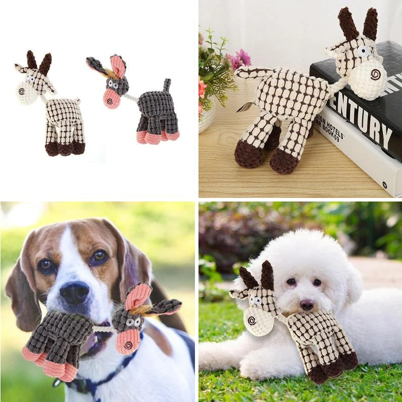 Pet Plush Donkey Toy Durable Tough Chew Toys Dogs Durable Dog Stuffed Squeaky Toys