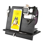 Phone stand watch holder base nightstand charging docking station wood holder key