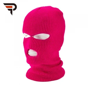 Pilot Hot Pink Neon knit 3 hole balaclava winter face ski mask with custom print logo