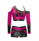 Pink color all star Long Sleeve custom Cheerleading Uniforms with rhinestones