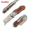 Pipe Cutter Wood Handle Folding Lock Back Quick-Change Utility Knife with 20PCS Blades