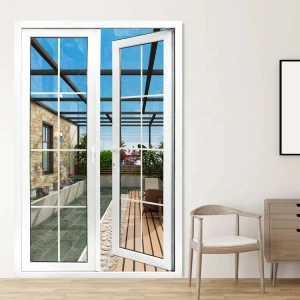 Plastic clear glass casement door UPVC profile design single glazing door