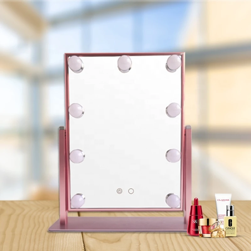Plastic LED Desk Makeup Vanity Mirror with Lights Hollywood Mirror with Desktop USB Charger
