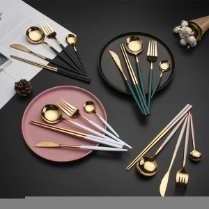Portable travel Stainless steel gold silverware tableware gold cutlery wedding