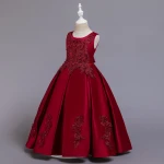 Princess Girls Dress For Wedding Kids Formal Pageant Gowns Baby Maxi Satin Frocks 2055