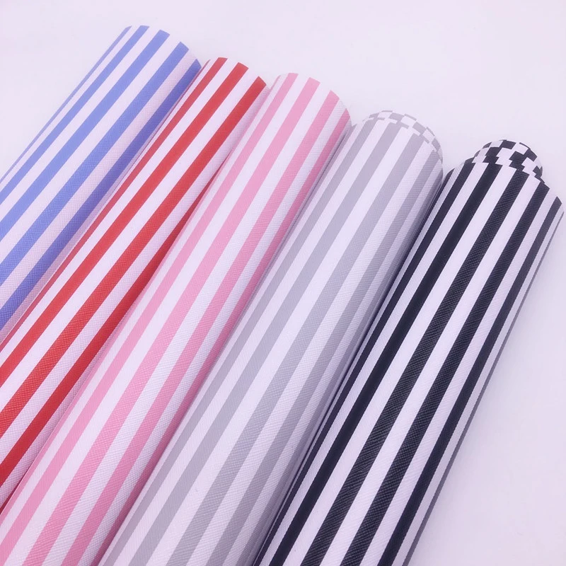 PVC Stripes Leatherette Fabric For Bags Bows Material