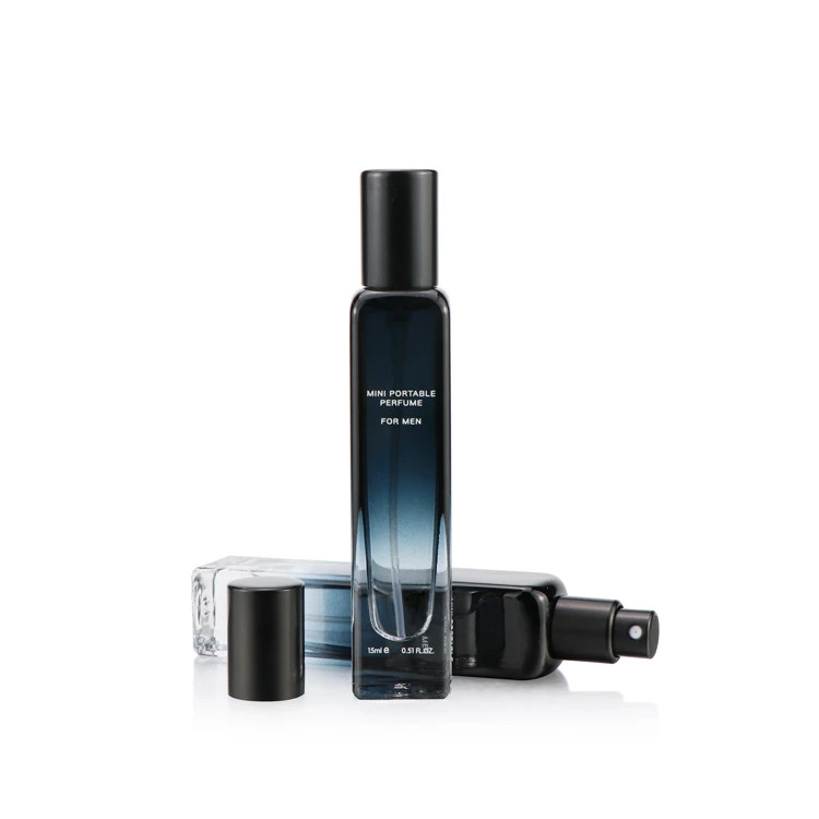 Rectangle Perfume bottle 15ml mini black empty cosmetic glass spray perfume bottle with sprayer