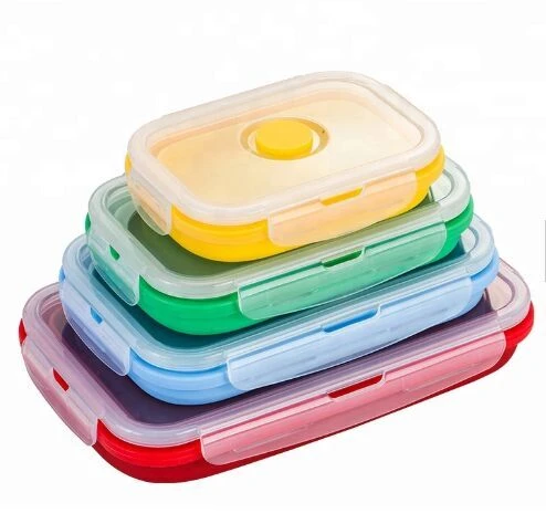 Rectangular microwave oven safe food storage container foldable silicone food insulation lunch box