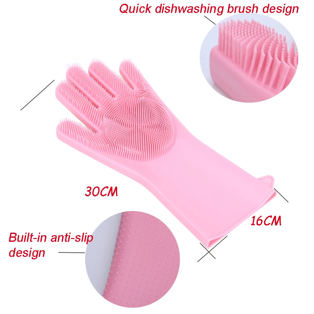 Reusable  waterproof household kitchen, bathroom and pets silicone cleaning gloves