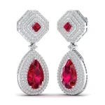 REYES Greatest Quality Long Shine Pear Cut 4.6 Carat Ruby Gemstone Earrings Wholesale 14K Gold Diamond Screw Back Earrings
