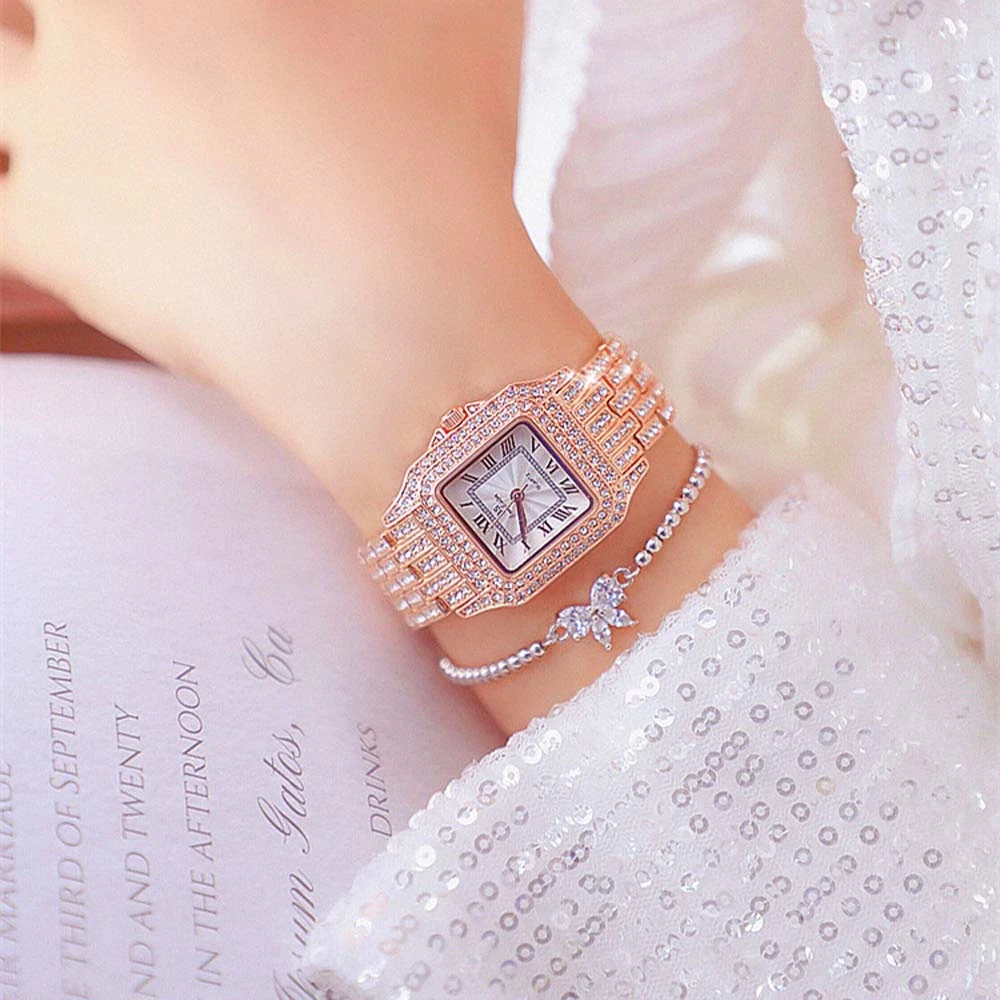 Roman Numeral Women Luxury Chain Wristwatch 2020 Dress Gold Girls Watch Diamond Square Face  Watches BS FA1612