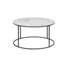 Round Coffee Table With Marble Top and Iron Frame