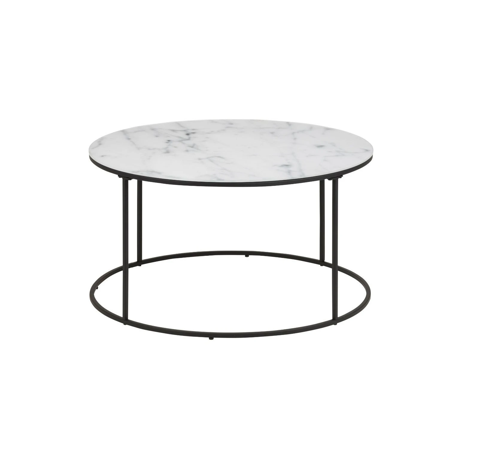 Round Coffee Table With Marble Top and Iron Frame