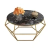 Round Marble Top Metal Gold Nest Side Table Living Room Coffee Table