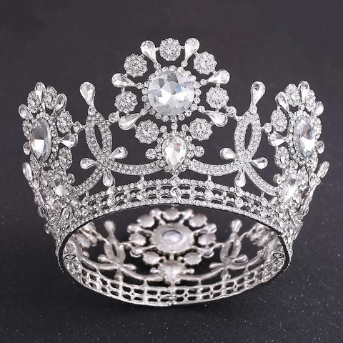 RS260 European Retro Victoria Style Bridal Crown Wedding Hair Accessories Big Diamond Round Crown