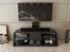 RTS Storage TV Cabinet Curve Design Tempered Glass High Gloss Black Wooden TV Stand Without TV Mount