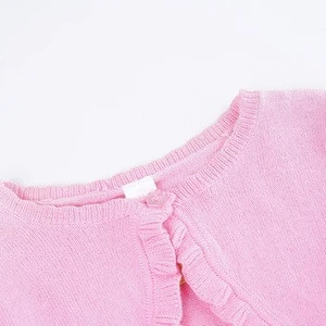 Ruffle kids cardigan solid color pink baby wool knitted sweater