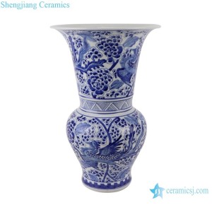 Rylu195 Blue and White Phoenix Peony Pattern Ceramic Flower Vase