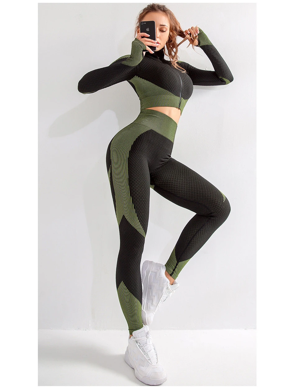 Seamless Women Yoga Sets Female Sport Gym suits Wear Running Clothes women Fitness Sport Yoga Suit Long Sleeve yoga clothing