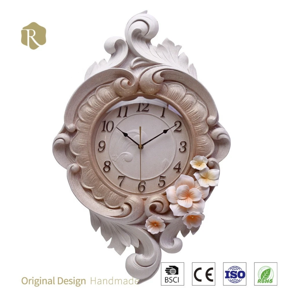 Simple Design Vintage Wall Clocks, 3D Delicate Floral Resin Vintage Clock For Home Decor