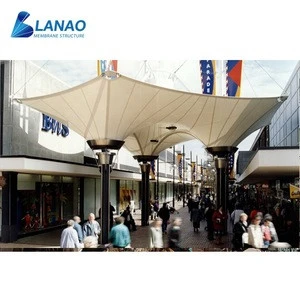 Square tensile membrane canopy large patio cement base steel structure shade tents windproof reverse inverted tulip umbrella