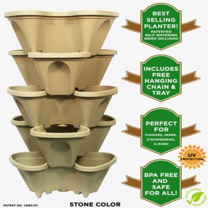 Stacking Planters-Garden Planter-Flower Pot- Stone Color- 5 Tier