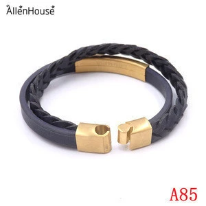 stainless steel custom braided leather bracelets, Stocked Supply Costume Fashion Accessory gold men bracelet jewelry