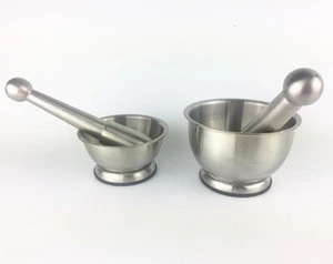 Stainless Steel Kitchen Grinder Tool, Mixing Grinding Bowl with Hammer, Metal Mortar and Pestle Set