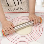 Stainless Steel Spacers French Adjustable Rolling Pin with 4 Removable Adjustable Thickness Rings Dough Roller for Cookie Pastry