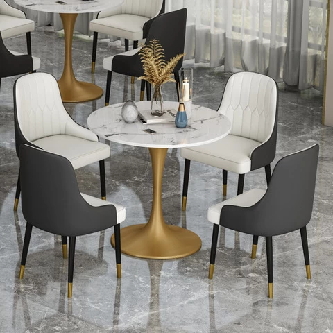 Standard Size Round Edge Table Top Gold Stainless Steel Dining Furniture Table Sets