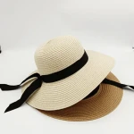 Sun Beach Hats for Women Womens Straw Sun Hat with Wind Lanyard Roll Up Beach Straw Hat UV Protection Foldable Manufacture