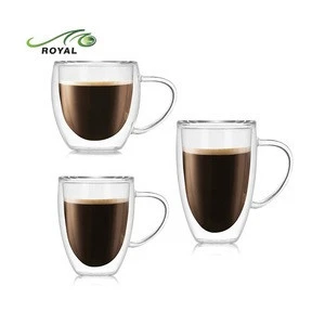 Thermal Insulated Double Wall Glass cup with Handle for Tea Espresso Coffee
