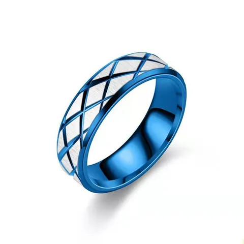 Trendy Unisex 6mm Stainless Steel Ring Blue Black Gold Round  Plated Polished Rings For Men