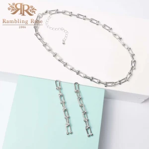 Trendy Womens Mens Link Chain Jewelry Set Rhodium Linked Chain Chunky  Links Necklace Chains Punk