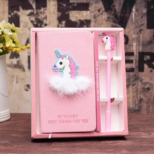 Unicorn Pink Dairy Notebook And Ballpoint Pen Set For Girls Pary Favor
