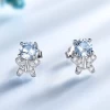 Unique design cute bear blue crystal earrings handmade silver jewelry 925 sterling silver earrings