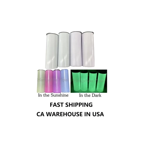 USA Free shipping 20 Oz Uv Glow In The Dark Tumbler Color Changing Cups Sublimation skinny Blanks Tumbler UV Glow with straw