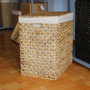 Water Hyacinth Wicker Laundry Hamper Baskets with liner