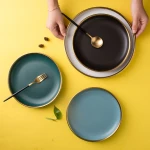 white green pink black colour ceramic set of 3 pasta bowl plate sets rose golden charger plates tableware