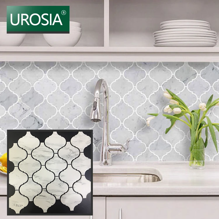 White Lantern Shaped Kitchen Backsplash Ceramic Tile Bathroom Porcelain Lantern Arabesque Mosaic Tile
