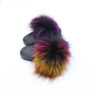 Wholesale children&#039;s fox sandals fashion non-slip wear fur leisure fox fur slippers