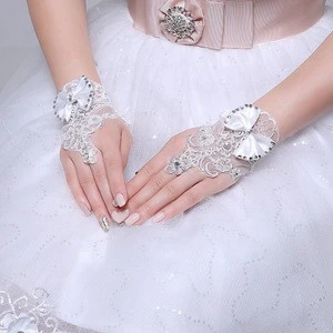 Wholesale Ladies Long Sexy Shiny Fingerless Bridal Lace Tulle Applique Wedding Gloves