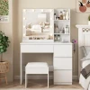 Wholesale Minimalist Vanity Set 10 LED Lights and Soft Stool Dresser with 4 Drawers and 2 Shelves for Bedroom