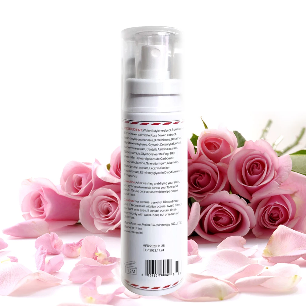 Wholesale OEM Private Label Natural Organic pink transparent rose water spray Pure Face facial care Mist herbs hydrated toner